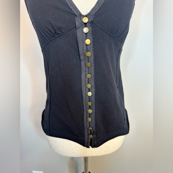 Sz XS We the Free Milo Solid tie halter brass functional button front top tank - Picture 3 of 8